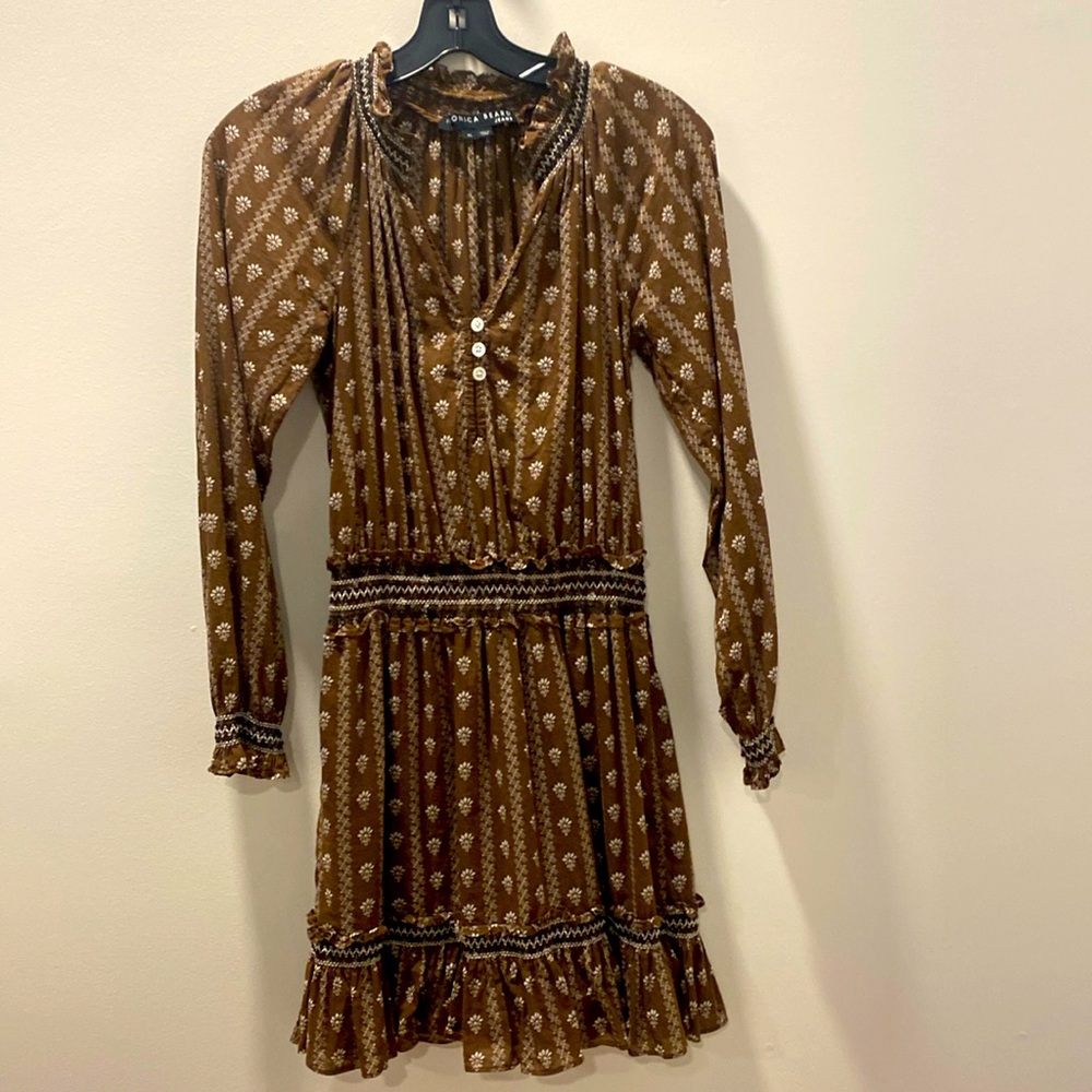 Brown Floral Print Mini Dress